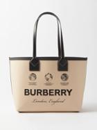 Burberry - Logo-print Leather-trim Canvas Tote Bag - Womens - Black Beige