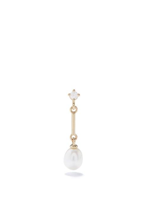 Anissa Kermiche - Mini Princesse Diamond, Pearl & 14kt Gold Earring - Womens - Yellow Gold