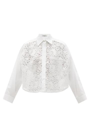 Matchesfashion.com Valentino - Macram-panel Cotton-blend Cropped Shirt - Womens - White