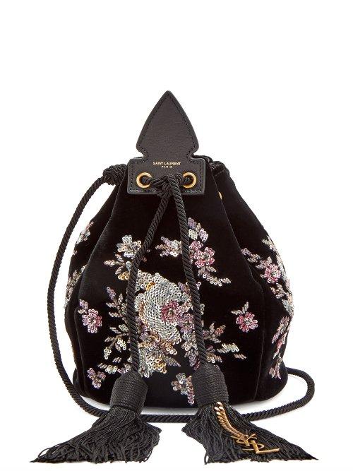 Matchesfashion.com Saint Laurent - Anja Bead And Sequin Embellished Velvet Clutch - Womens - Black Multi