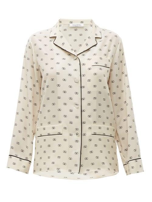 Matchesfashion.com Valentino - V Logo Silk Crepe Blouse - Womens - Ivory Multi