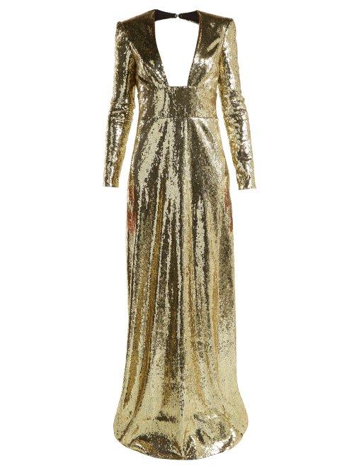 Matchesfashion.com Dundas - Cut Out Back Sequined Gown - Womens - Gold