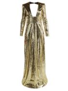 Matchesfashion.com Dundas - Cut Out Back Sequined Gown - Womens - Gold