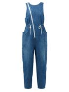 Kuro - Zip Drawstring-waist Denim Jumpsuit - Womens - Mid Denim