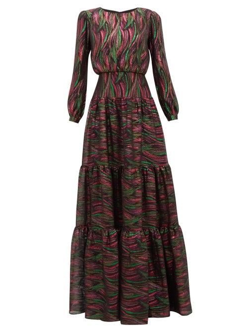 Matchesfashion.com Saloni - Isabel Rainbow Jacquard Silk Blend Dress - Womens - Black Multi