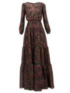 Matchesfashion.com Saloni - Isabel Rainbow Jacquard Silk Blend Dress - Womens - Black Multi
