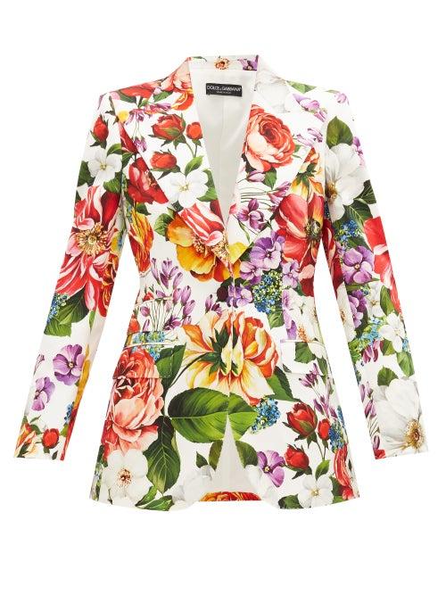 Matchesfashion.com Dolce & Gabbana - Single-breasted Floral-print Cotton-blend Jacket - Womens - Multi