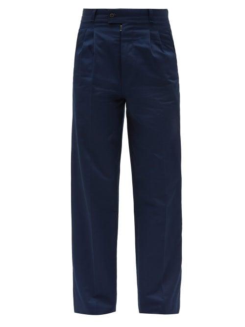 Maison Margiela - Four-stitches Pleated-twill Trousers - Mens - Dark Blue