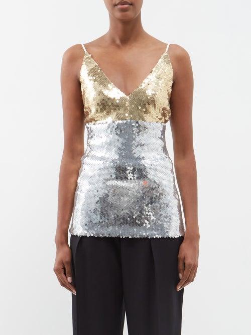 Victoria Beckham - Sequinned Cami Top - Womens - Gold Silver