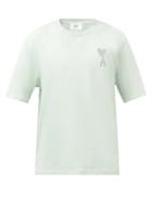 Ami - Ami De Caur-embroidered Cotton-jersey T-shirt - Mens - Light Green