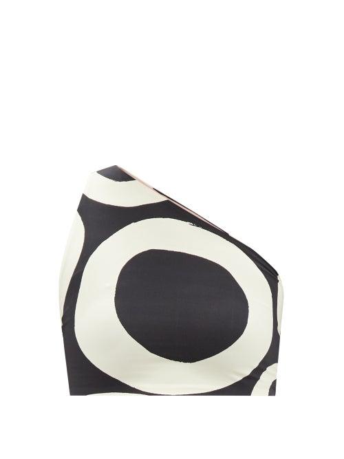 Cala De La Cruz - Tina One-shoulder Jersey Bikini Top - Womens - Black White