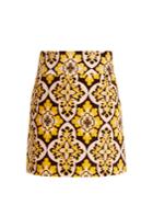La Doublej Editions Tile-print A-line Cotton-velvet Mini Skirt