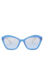 Matchesfashion.com Miu Miu - Glittered Square Cat Eye Acetate Sunglasses - Womens - Blue
