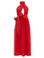 Matchesfashion.com Fendi - Crossover Halterneck Silk Maxi Dress - Womens - Red