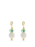 Tohum - Evil Eye Glass, 24kt Gold-plated & Pearl Earrings - Womens - Green Multi