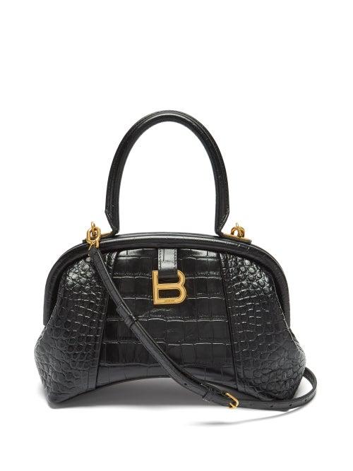 Balenciaga - Hourglass S Croc-effect Leather Bag - Womens - Black