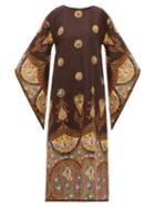 Matchesfashion.com Gucci - Crystal Embellished Linen Blend Dress - Womens - Brown Multi