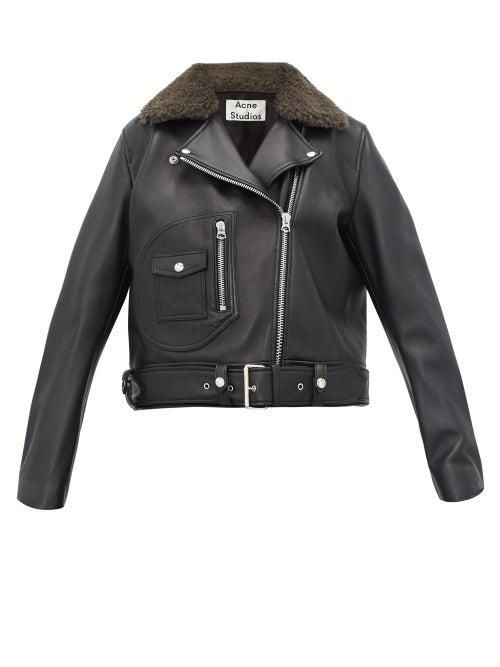 Matchesfashion.com Acne Studios - Merlyn Shearling Collar Leather Biker Jacket - Womens - Black