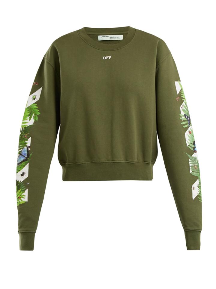Off-white Logo And Foliage-print Cotton Cropped Sweatshirt
