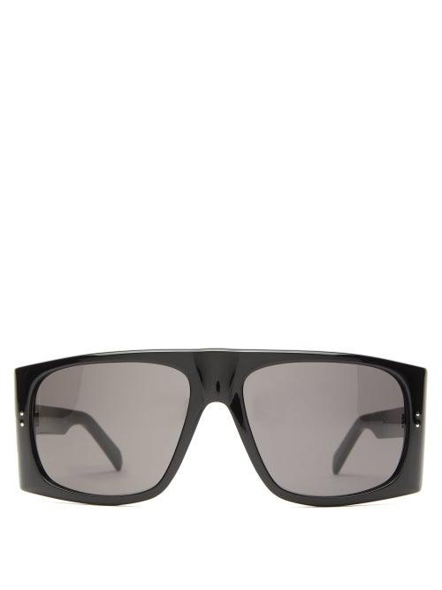 Matchesfashion.com Celine Eyewear - Curved Flat Top Rectangular Acetate Sunglasses - Womens - Black