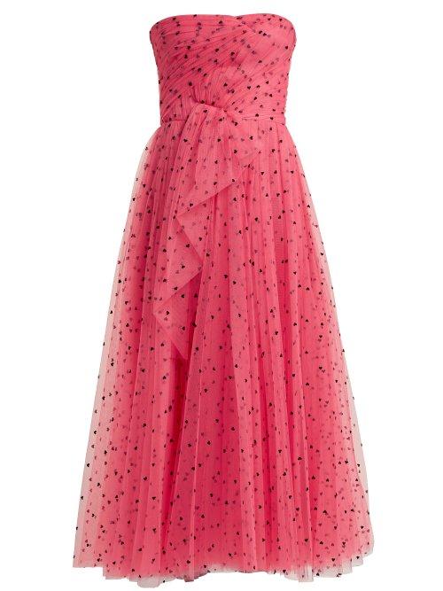 Matchesfashion.com Carolina Herrera - Flocked Strapless Tulle Gown - Womens - Pink Multi