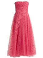 Matchesfashion.com Carolina Herrera - Flocked Strapless Tulle Gown - Womens - Pink Multi