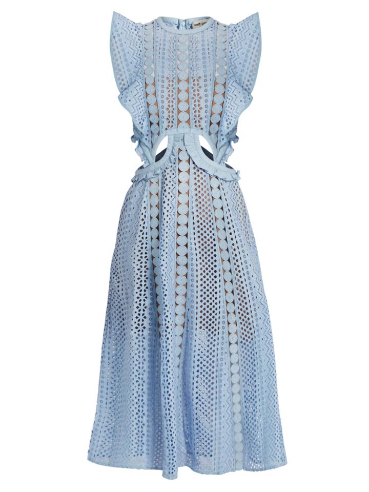 Self-portrait Ruffled Cut-out Broderie-anglaise Cotton Dress