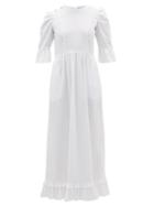 Matchesfashion.com Batsheva - Ruffled Cotton Swiss-dot Maxi Dress - Womens - White