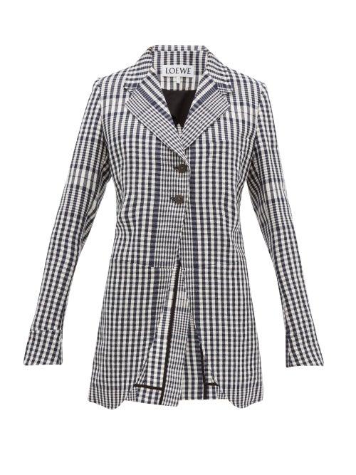 Matchesfashion.com Loewe - Checked Double Breasted Canvas Coat - Womens - Black White