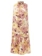 Matchesfashion.com Ephemera - Maui High-neck Floral-print Linen Midi Dress - Womens - Orange Multi