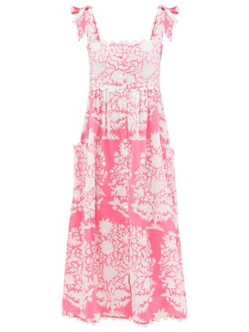 Ladies Beachwear Juliet Dunn - Floral-print Cotton-voile Midi Dress - Womens - Pink Print