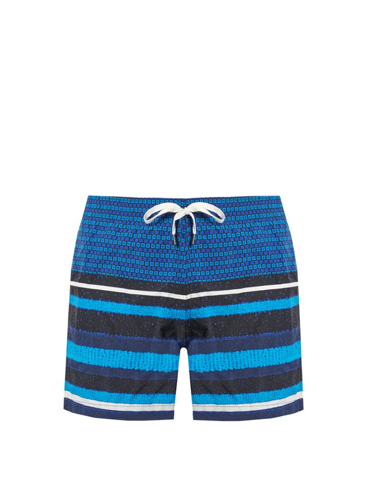 Dan Ward Square And Striped-print Swim Shorts