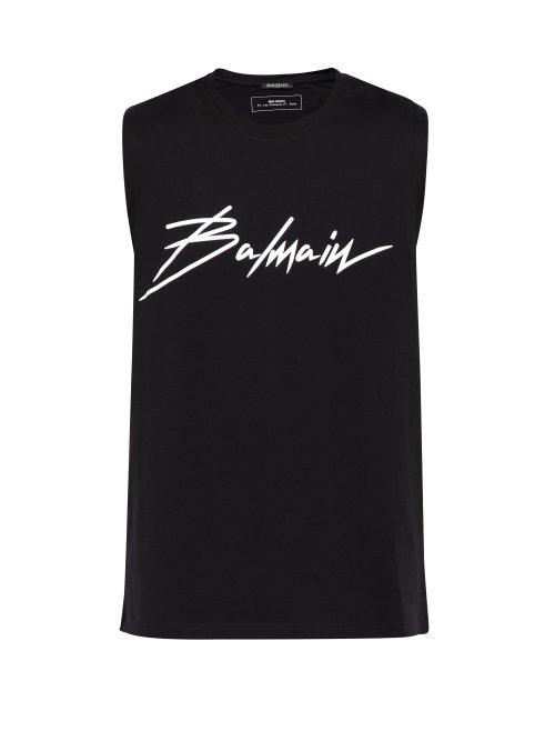 Matchesfashion.com Balmain - Logo Cotton Tank Top - Mens - Black White