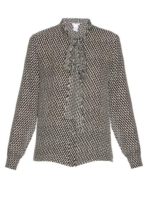 Oscar De La Renta Tie-neck Zig-zag Print Silk Shirt