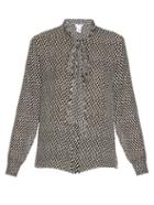 Oscar De La Renta Tie-neck Zig-zag Print Silk Shirt