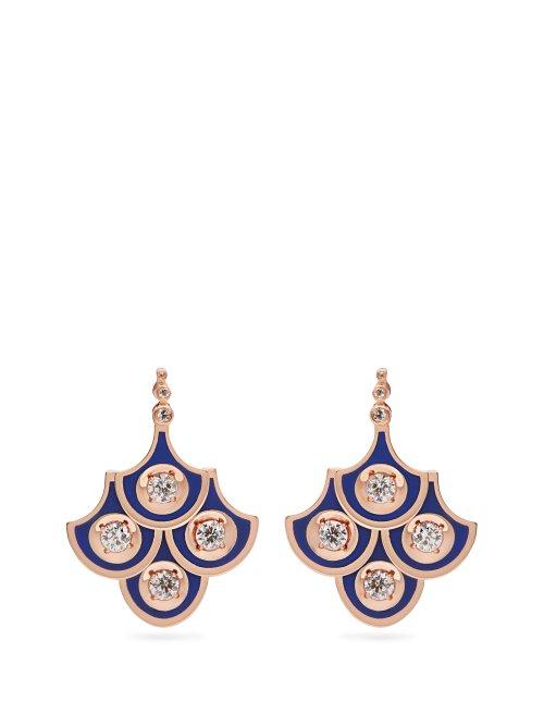 Matchesfashion.com Selim Mouzannar - Fish For Love Diamond & 18kt Rose Gold Earrings - Womens - Blue