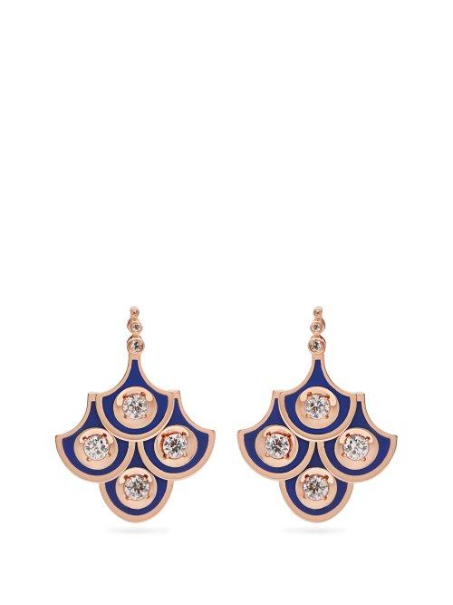 Matchesfashion.com Selim Mouzannar - Fish For Love Diamond & 18kt Rose Gold Earrings - Womens - Blue