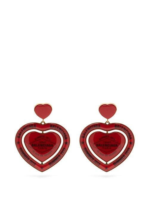 Matchesfashion.com Balenciaga - Heart Enamel Drop Earrings - Womens - Red