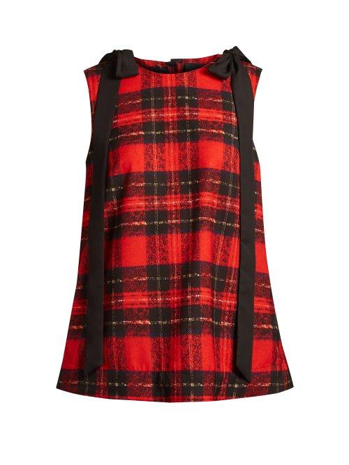Matchesfashion.com Simone Rocha - Bow Trim Tartan Georgette Top - Womens - Red