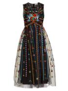 Matchesfashion.com Redvalentino - Embroidered Tulle Midi Dress - Womens - Black Multi