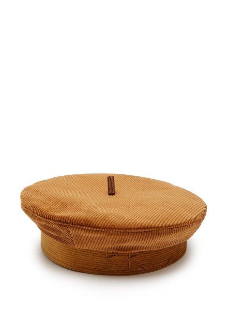 Matchesfashion.com Ruslan Baginskiy - Monogram Embroidered Velvet Corduroy Beret - Womens - Beige