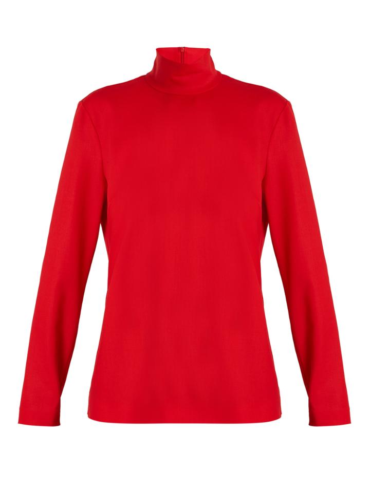 Sara Battaglia High-neck Wool-blend Top
