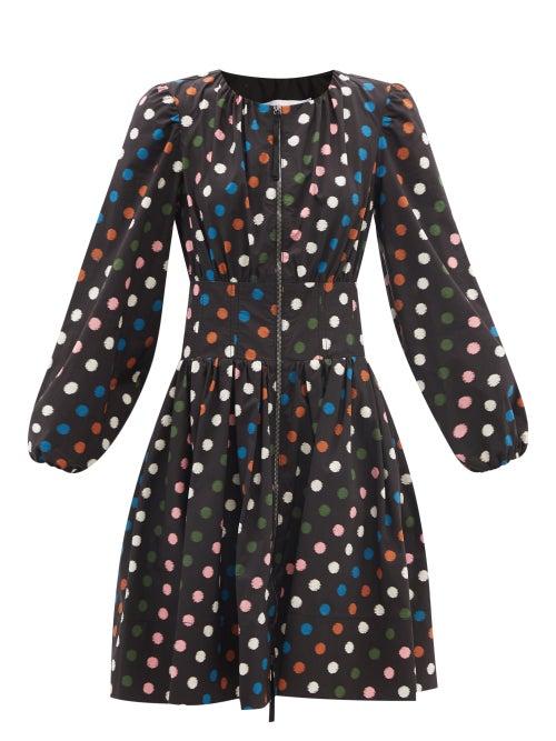 Carolina Herrera - Zipped Polka-dot Cotton-poplin Dress - Womens - Black Multi