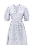 Matchesfashion.com Wiggy Kit - Martha Scalloped-trim Linen-chambray Dress - Womens - Blue