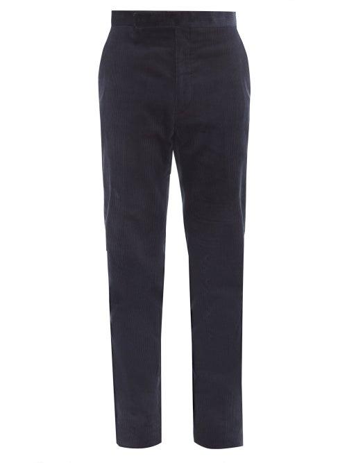 Mens Rtw Ralph Lauren Purple Label - Cotton-corduroy Slim-leg Trousers - Mens - Navy