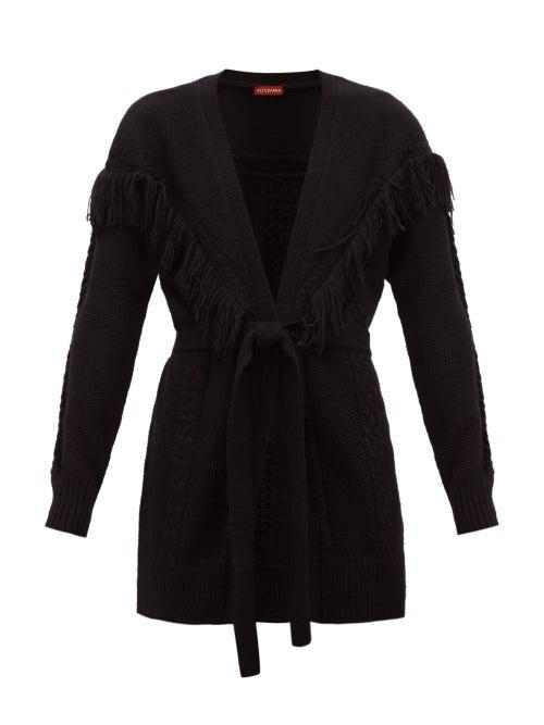 Matchesfashion.com Altuzarra - Trailblazer Fringe-trim Belted Cardigan - Womens - Black