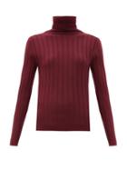 Matchesfashion.com Allude - Roll-neck Ribbed-wool Sweater - Womens - Burgundy