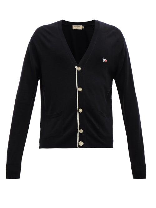 Matchesfashion.com Maison Kitsun - Fox Embroidered Virgin Wool Cardigan - Mens - Black