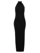 Matchesfashion.com Balmain - Zipped Halterneck Fagoted-stripe Maxi Dress - Womens - Black