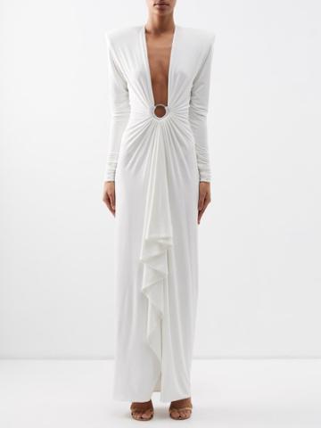 Alexandre Vauthier - Padded-shoulder Ring-embellished Jersey Gown - Womens - White